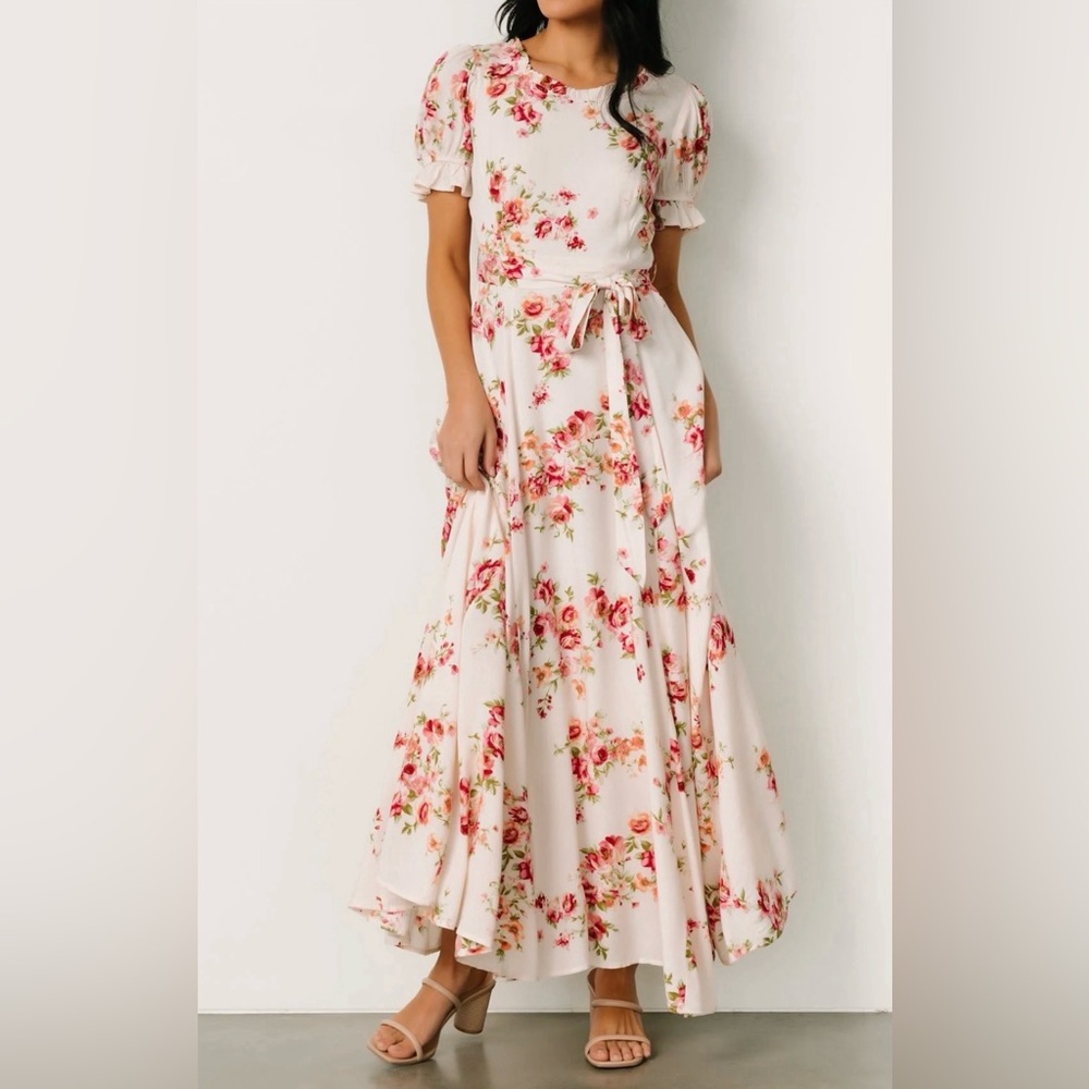 Baltic Born Medium Cream Pink Floral Charming Maxi Dress Shabby Chic
